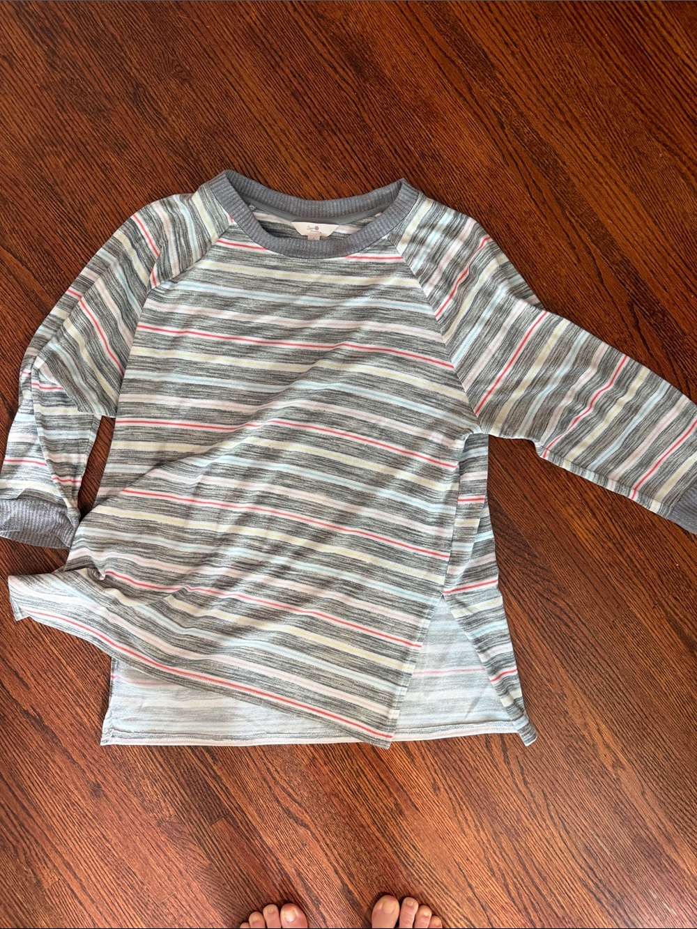 Secret Treasures Gray Striped Long-Sleeve Tunic with Pink Accents